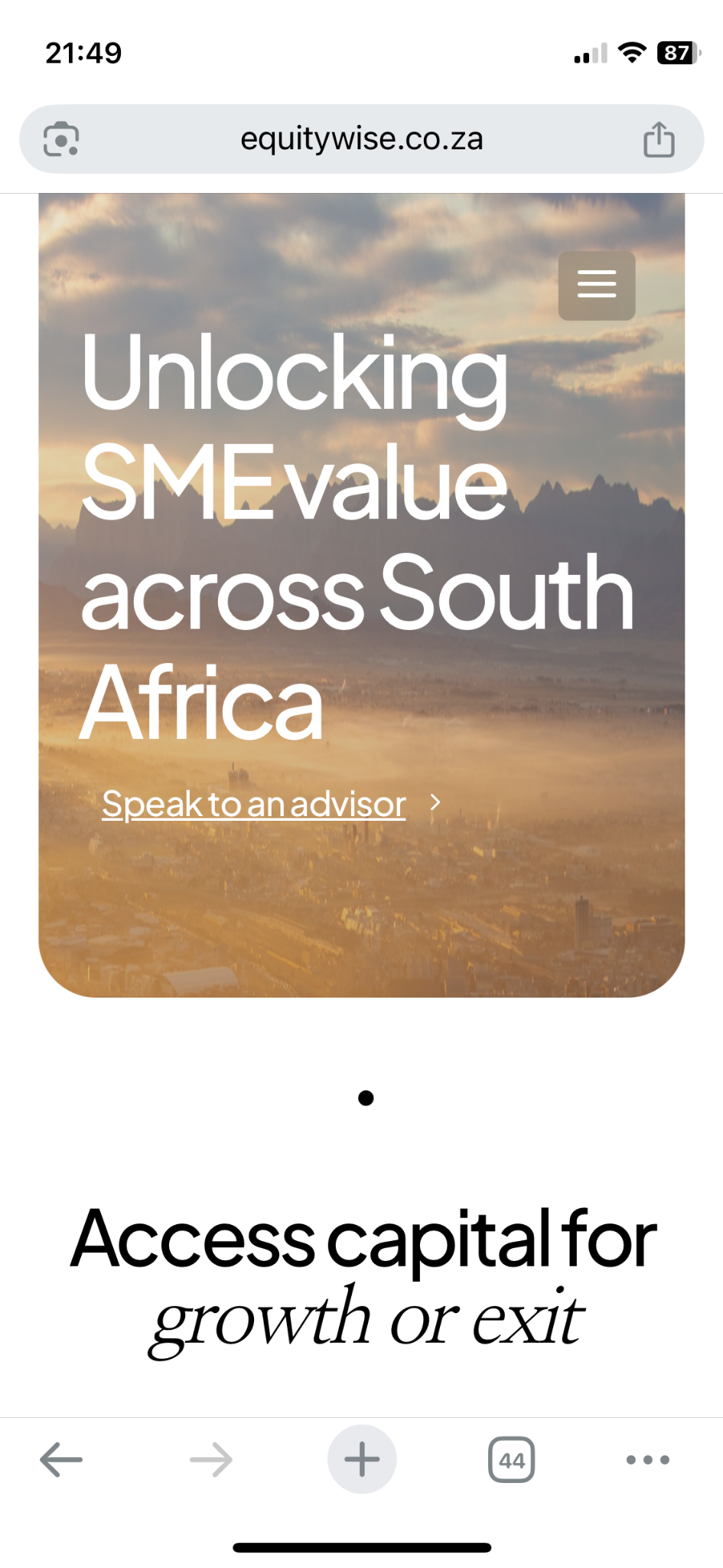 Equity Wise live website screenshot